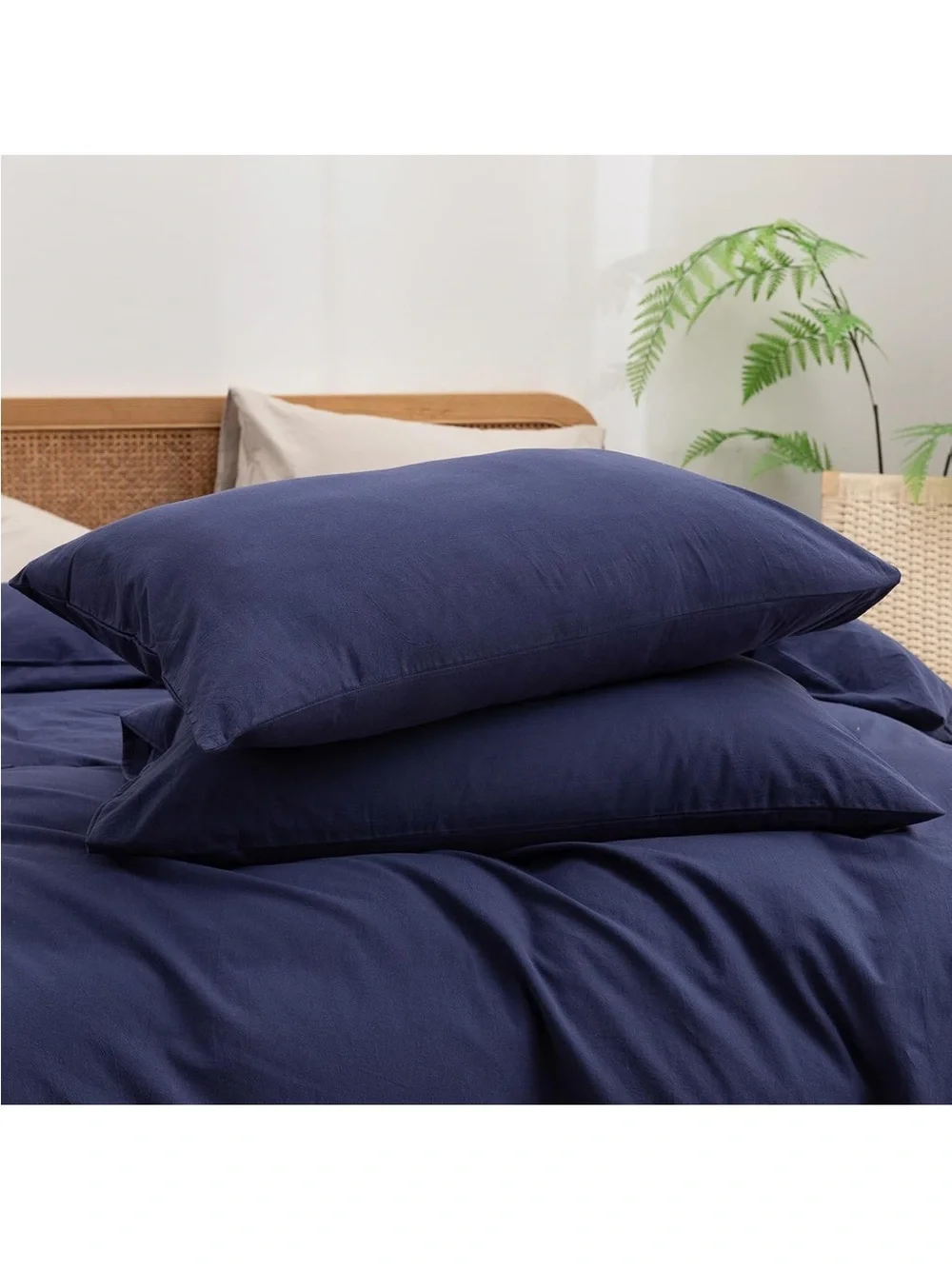 BESTOUCH Cotton Solid Duvet Cover Set Linen Feel Navy Blue Twin 2 pc no inserts
